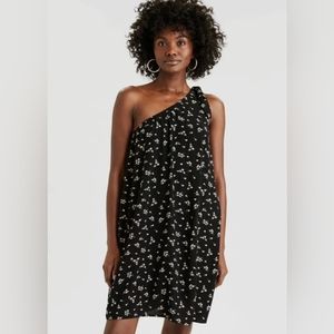 American Eagle, Black & Floral Print, One Shoulder, Shift Mini Dress, Size XS
